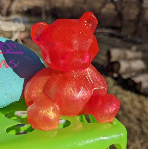 Sparkly Teddy Bear Sunset Pink Gold Shiny Resin Art Artisan Handmade - Picture 7 of 10